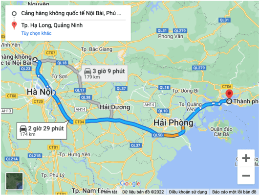 Quãng đường đi taxi Nội Bài Hạ Long khoảng cách 180 km