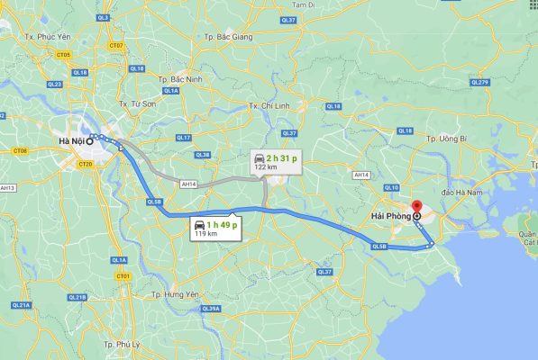 Quãng đường từ Hà Nội đi Hải Phòng bao nhiêu km? va thời gian bao lâu