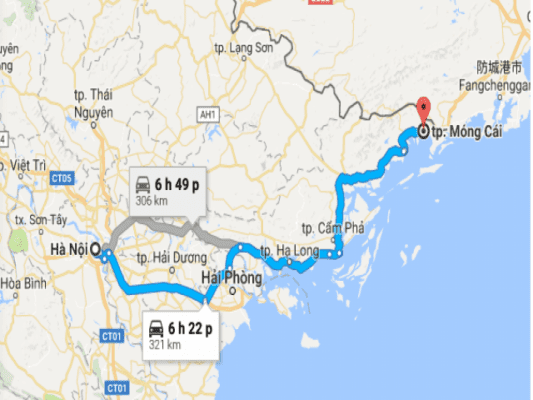 Quãng đường di chuyển taxi từ Hà Nội đi Móng Cái bao km