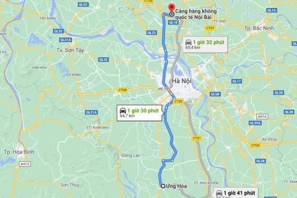 Từ tâm huyện Ứng Hòa cách sân bay Nội Bài khoảng 65 kilomet