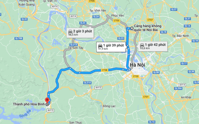 Đi taxi Nội Bài về Hoà Bình khoảng cách 95km