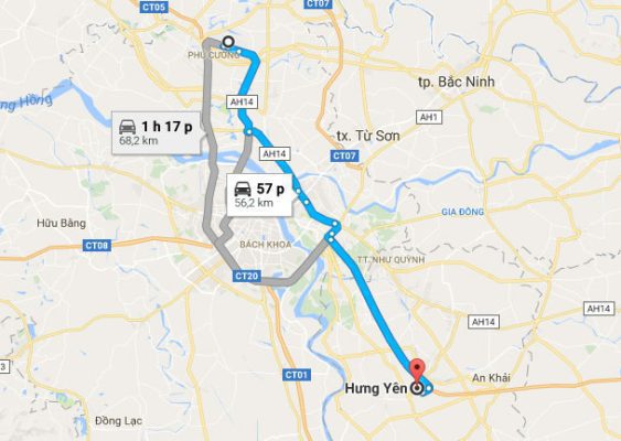 lo trinh di chuyen tu san bay noi bai ve hung yen