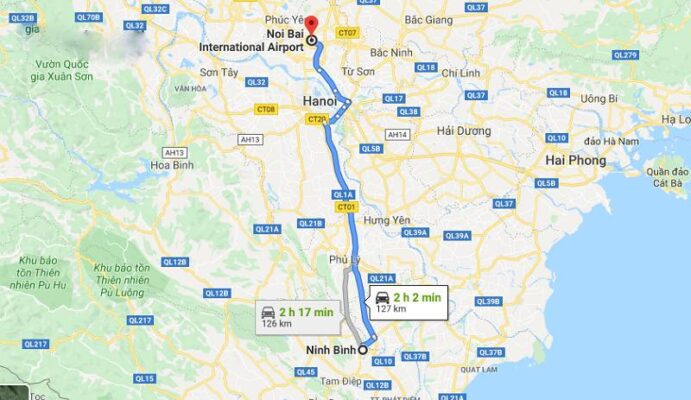 Quãng đường đi taxi từ sân bay nội bài đến Ninh Bình bao km