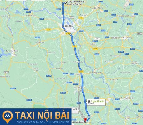 Bản đồ đường chỉ dẫn đi taxi Nội Bài tới tỉnh thành Ninh Bình
