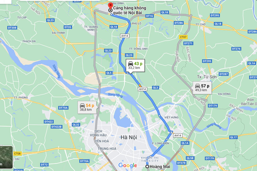 Đặt xe Taxi Nội Bài Hoàng Mai Giá Rẻ Chỉ Từ 150K 6 Khoảng cách từ sân bay Nội Bài về Linh Đàm khoảng 33km