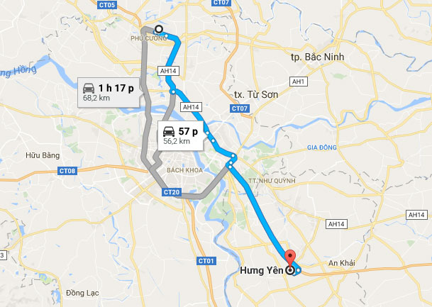 lo trinh di chuyen tu san bay noi bai ve tinh hung yen